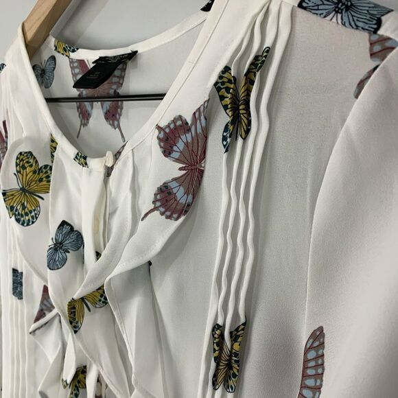Ann Taylor White Ruffle Front Butterfly Blouse - Picture 4 of 6